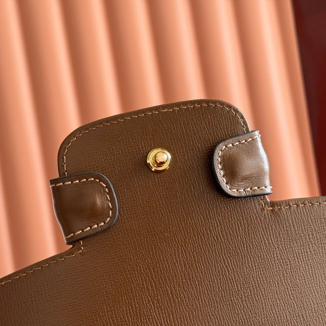 GUCCI 25S HORSEBIT 1955 MEDIUM SHOULDER BAG 22 CM IN BROWN CALFSKIN WITH GOLD HARDWARE