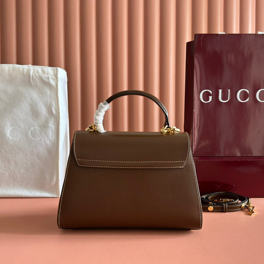 GUCCI 25S HORSEBIT 1955 MEDIUM SHOULDER BAG 29 CM IN BROWN CALFSKIN WITH GOLD HARDWARE