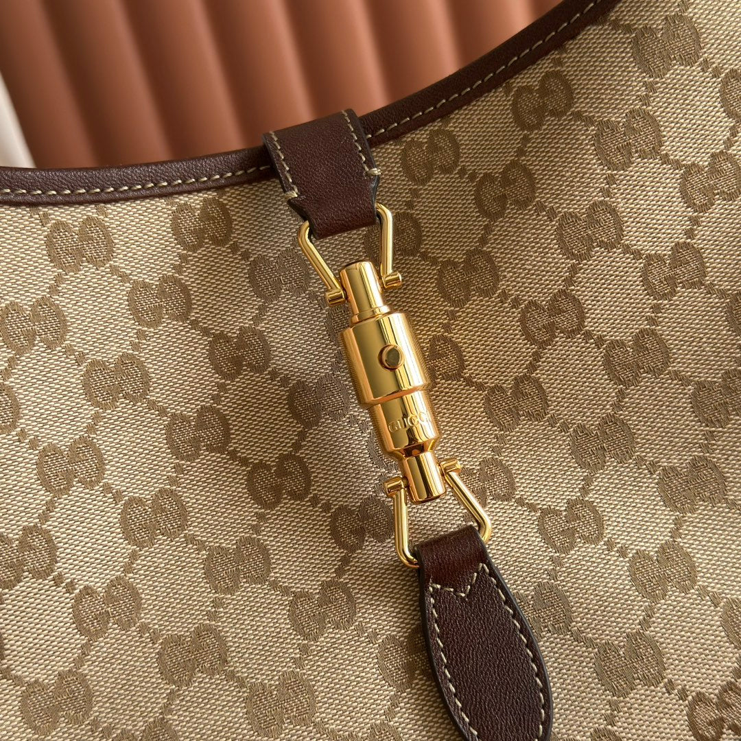 GUCCI 25S JACKIE MONOGRAM 28 CM IN LIGHT BROWN CANVAS AND CALFSKIN