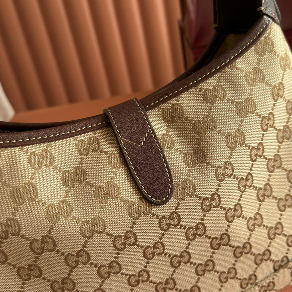 GUCCI 25S JACKIE MONOGRAM 28 CM IN LIGHT BROWN CANVAS AND CALFSKIN