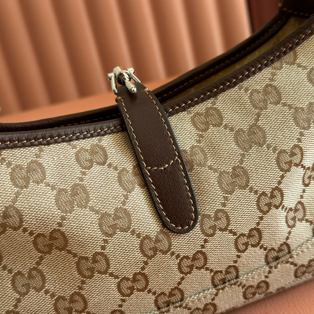 GUCCI 25S JACKIE MONOGRAM 27 CM IN LIGHT BROWN CANVAS AND CALFSKIN