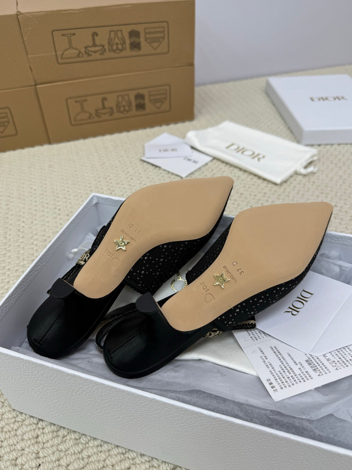 DIOR HIGH SLINGBACK 65 MM 25S IN BLACK FABRIC AND BRAND NAME EMBROIDERY