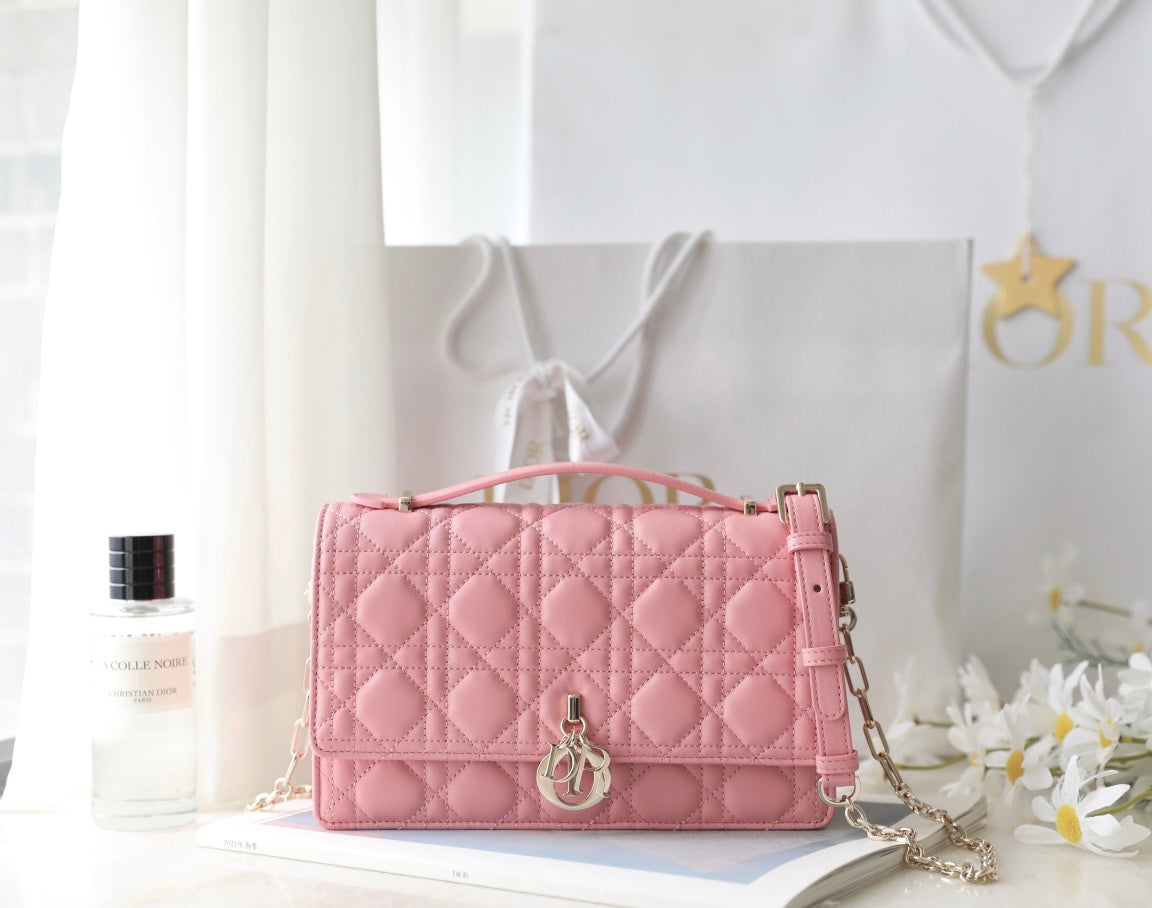 DIOR MINI 24 TOP-HANDLE LIGHT PINK LAMBSKIN
