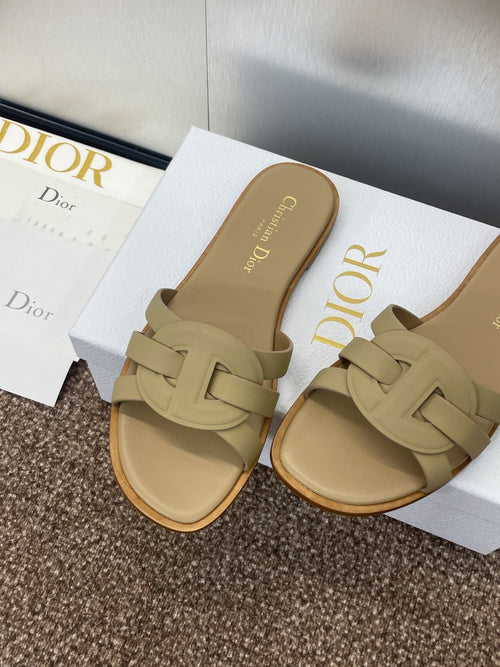 DIOR D-CLUB SLIDE SANDAL 25S IN GOLDEN BEIGE CALFSKIN